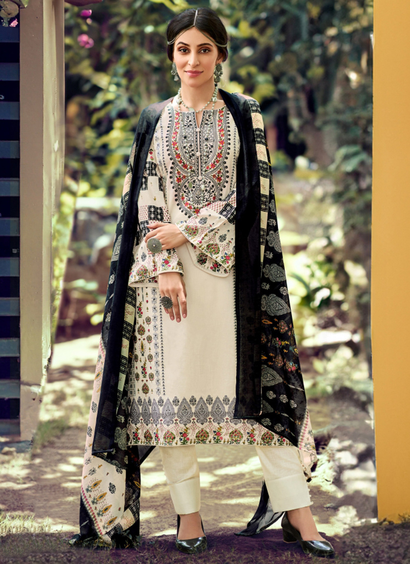 Buy Pure Lawn White Casual Wear Printed Salwar Suit Online From Wholesale Salwar